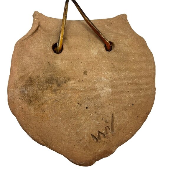 3 Handmade Art Pottery Owl Wall Hangings Rustic Textures Natural Tones Signed - Picture 8 of 10